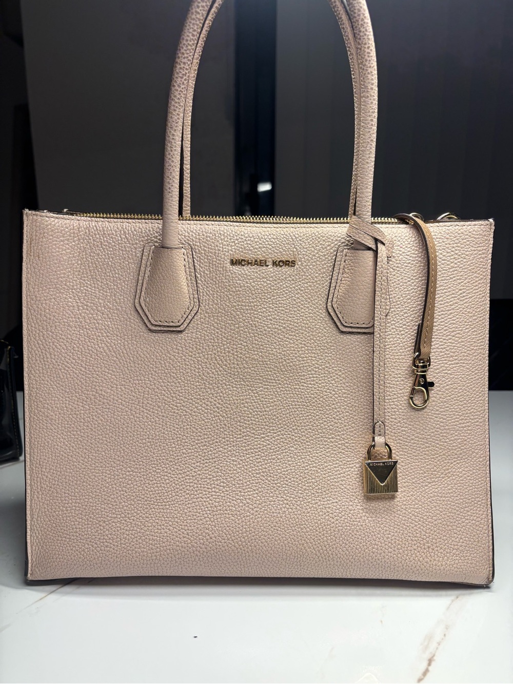 Michael Kors Blush Pebbled Leather Tote with Gold Hardware